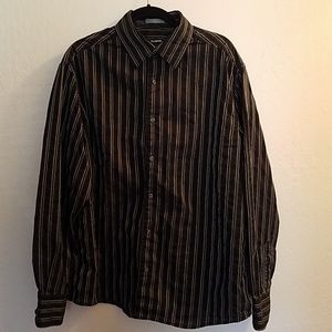 Mens black striped button up office shirt